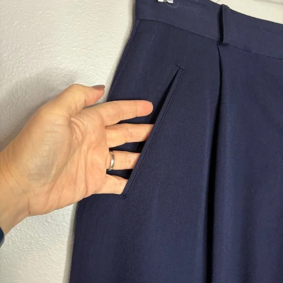 Alfred Sung Sport Wool Wide Leg Crop Trouser Pants Women Small Navy Chic Career - Picture 3 of 8